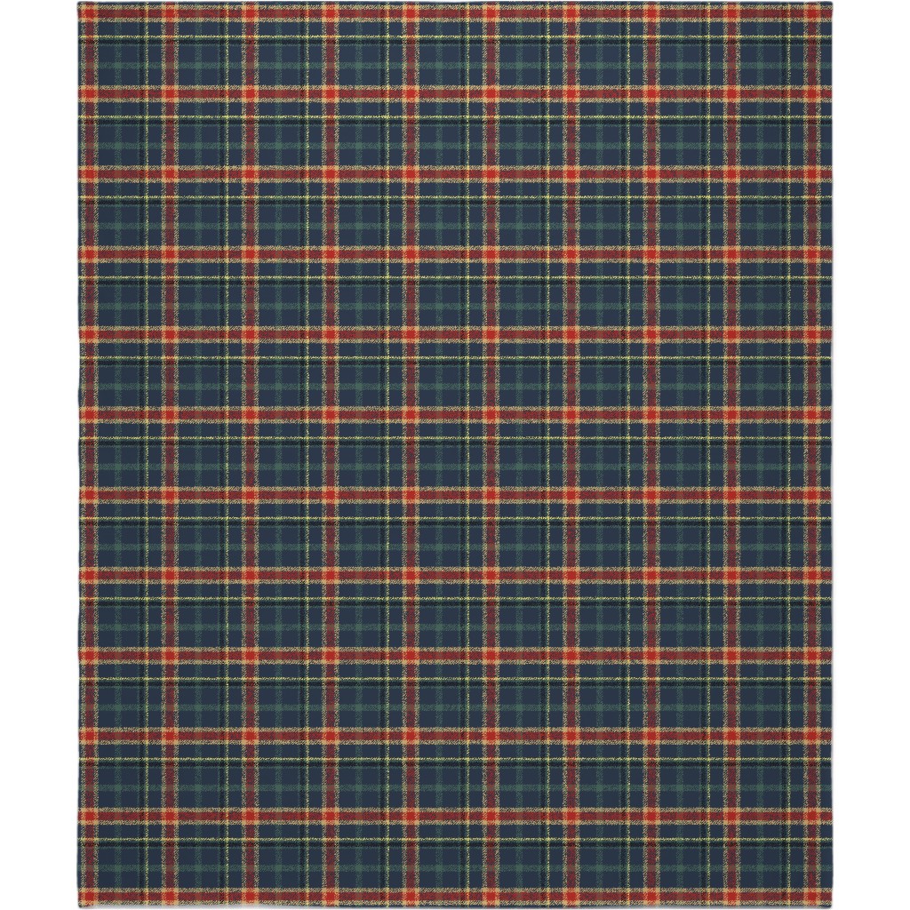 Navy Blue and Pine Plaid Blanket, Sherpa, 50x60, Multicolor