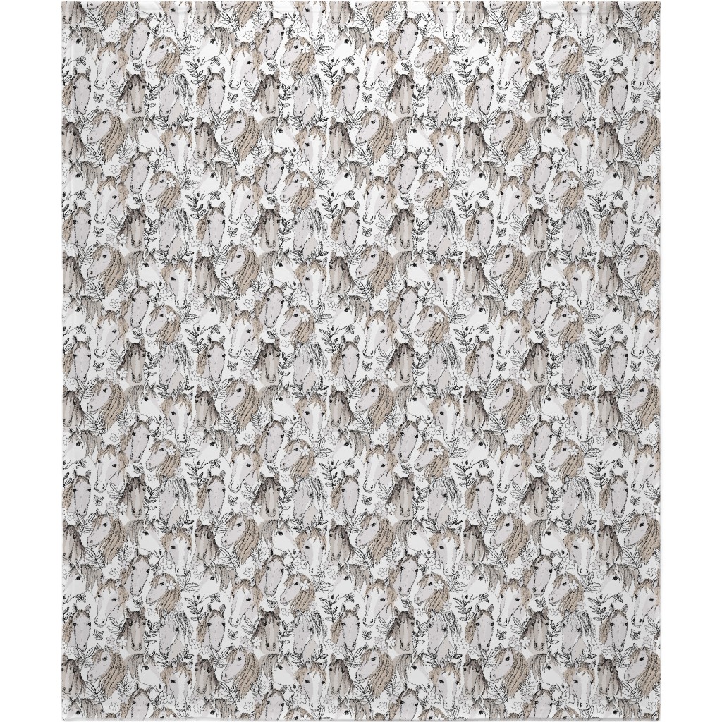 Wild Horses Blanket, Sherpa, 50x60, White, Silver Lining