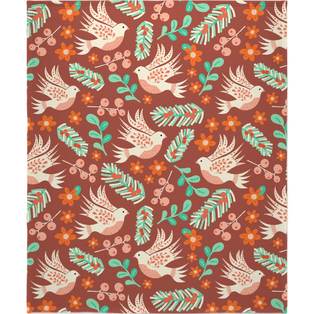 Christmas Dove - Red Blanket, Sherpa, 50x60, Red, Red