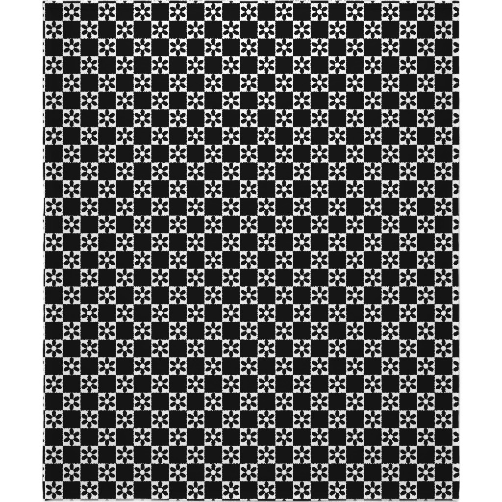 Daisy Checkerboard Blanket, Sherpa, 50x60, Black
