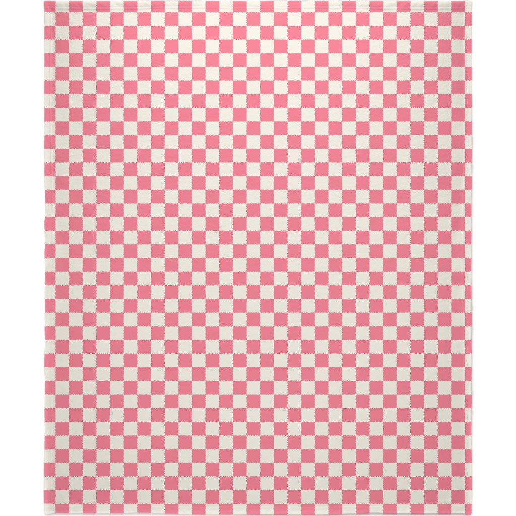 Checkered Pattern - Pink Blanket, Sherpa, 50x60, Pink, Bright Pink