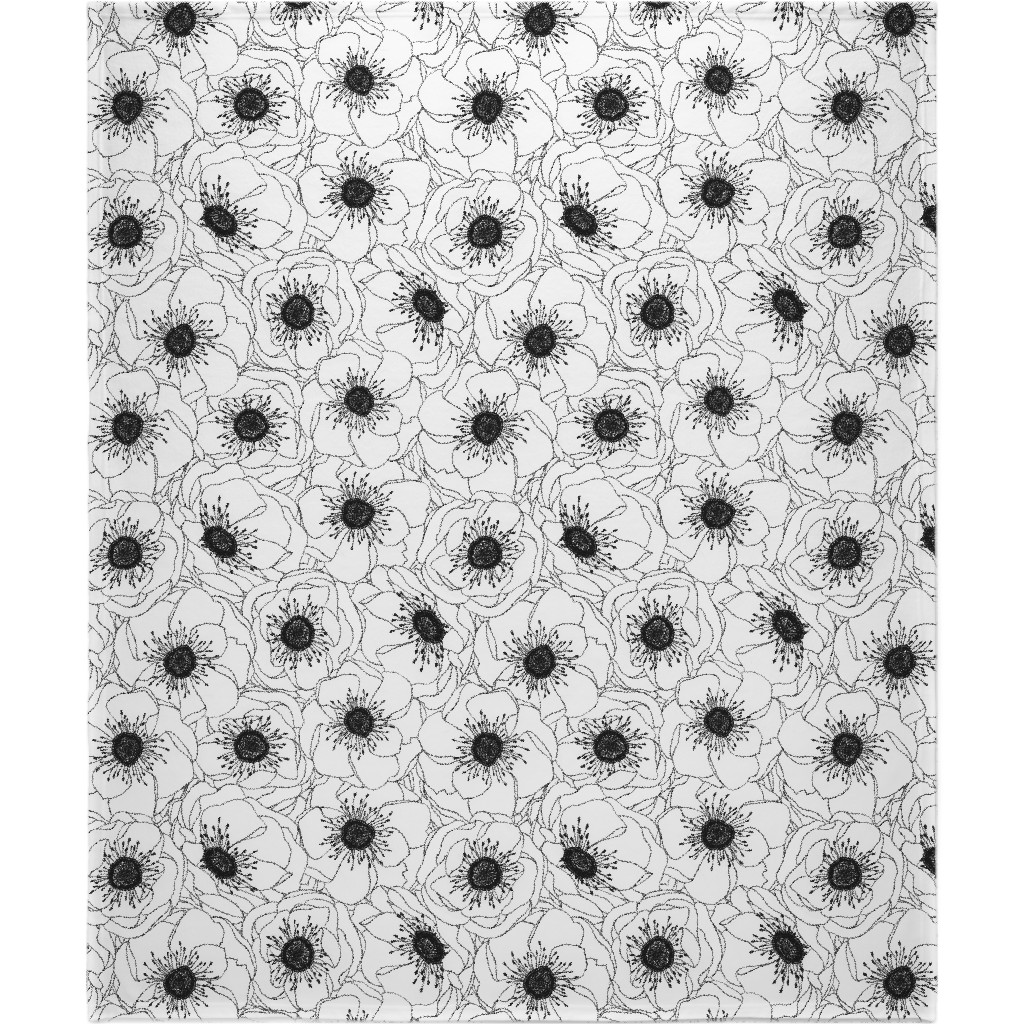 White Anemones - Neutral Blanket, Sherpa, 50x60, White