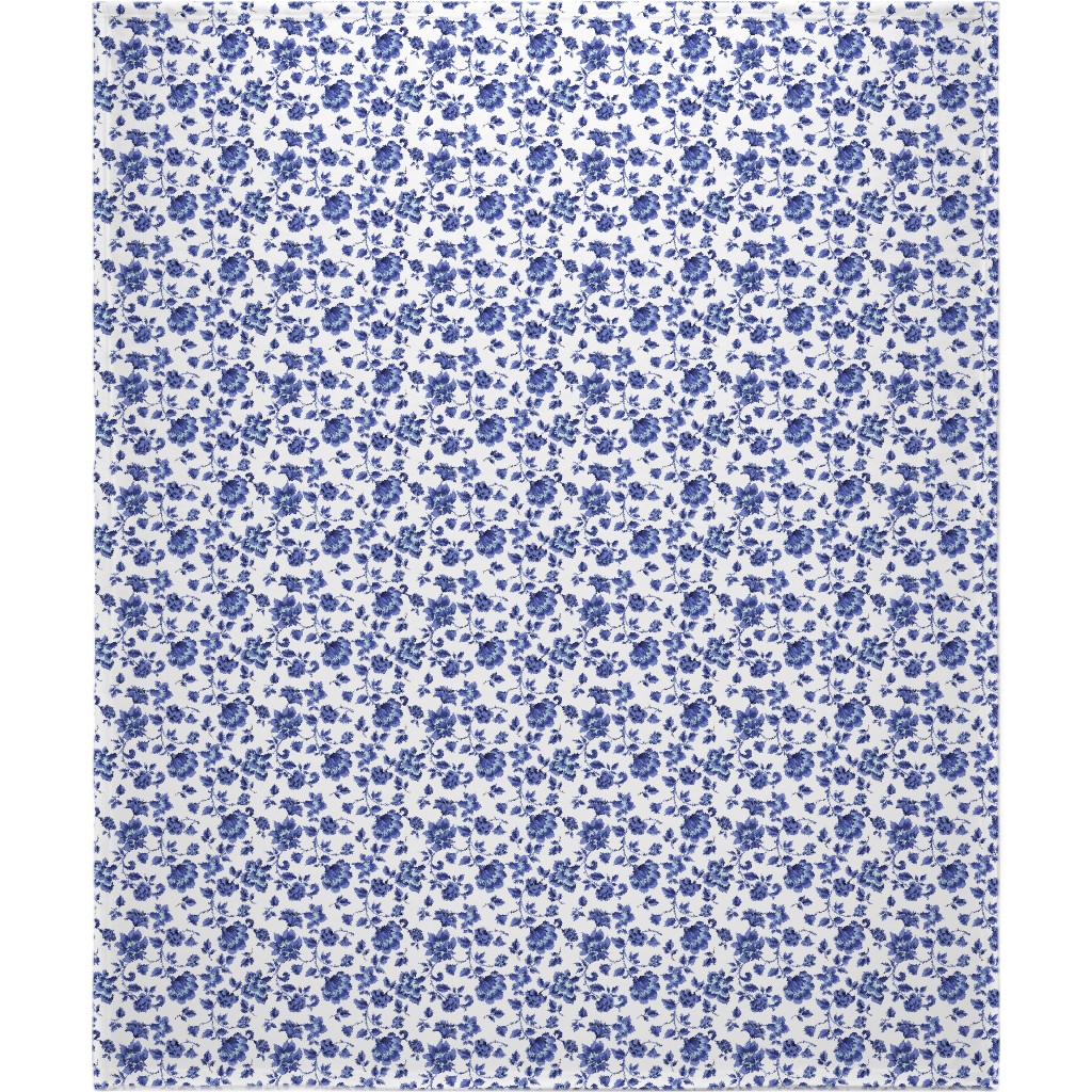 Fleurs De Provence - Blue and White Blanket, Sherpa, 50x60, Blue