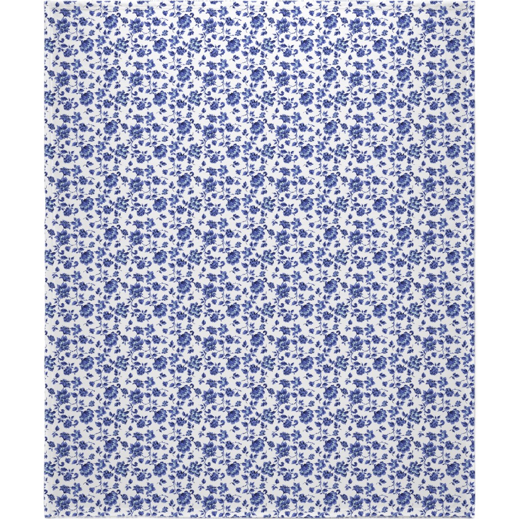 Fleurs De Provence - Blue and White Blanket, Sherpa, 50x60, Blue, True Blue