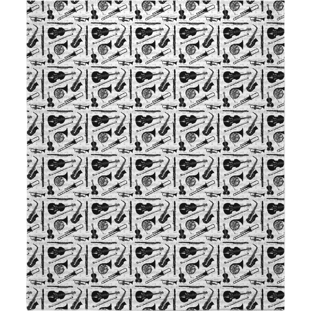 Musical Instruments Blanket, Sherpa, 50x60, White, White