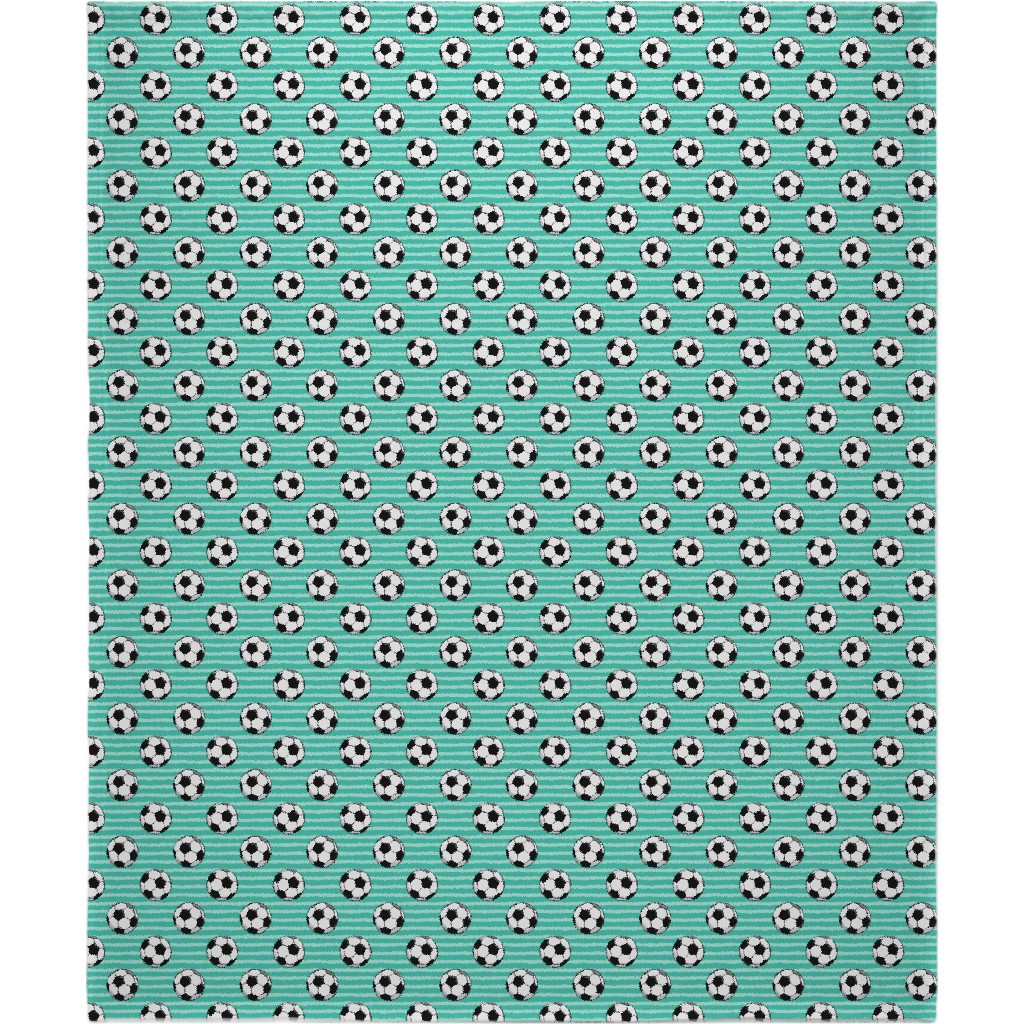 Soccer Balls Blanket, Sherpa, 50x60, Green, Seafoam