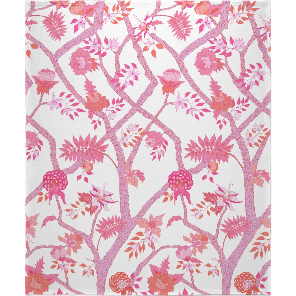 Peony Branch Mural Blanket, Sherpa, 50x60, Pink, Whisper