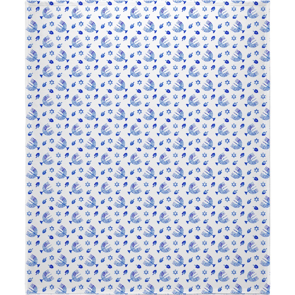 Watercolor Hanukkah Menorah, Dreidel, Star of David - Blue Blanket, Sherpa, 50x60, Blue, True Blue