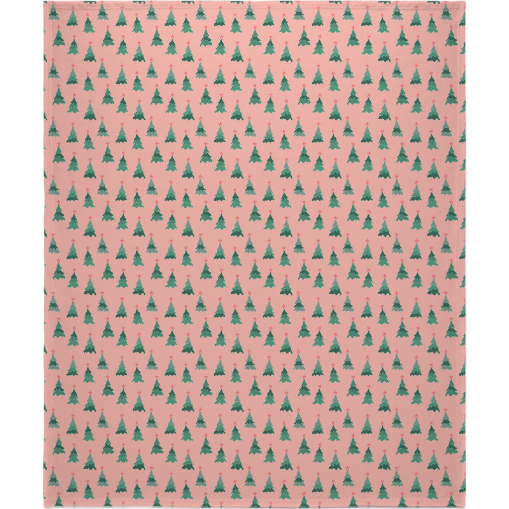 Modern Christmas Trees Blanket, Sherpa, 50x60, Pink, Bright Pink