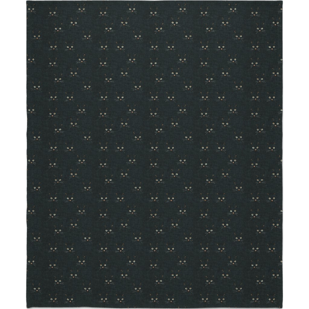 Cat Face - Black Blanket, Sherpa, 50x60, Black