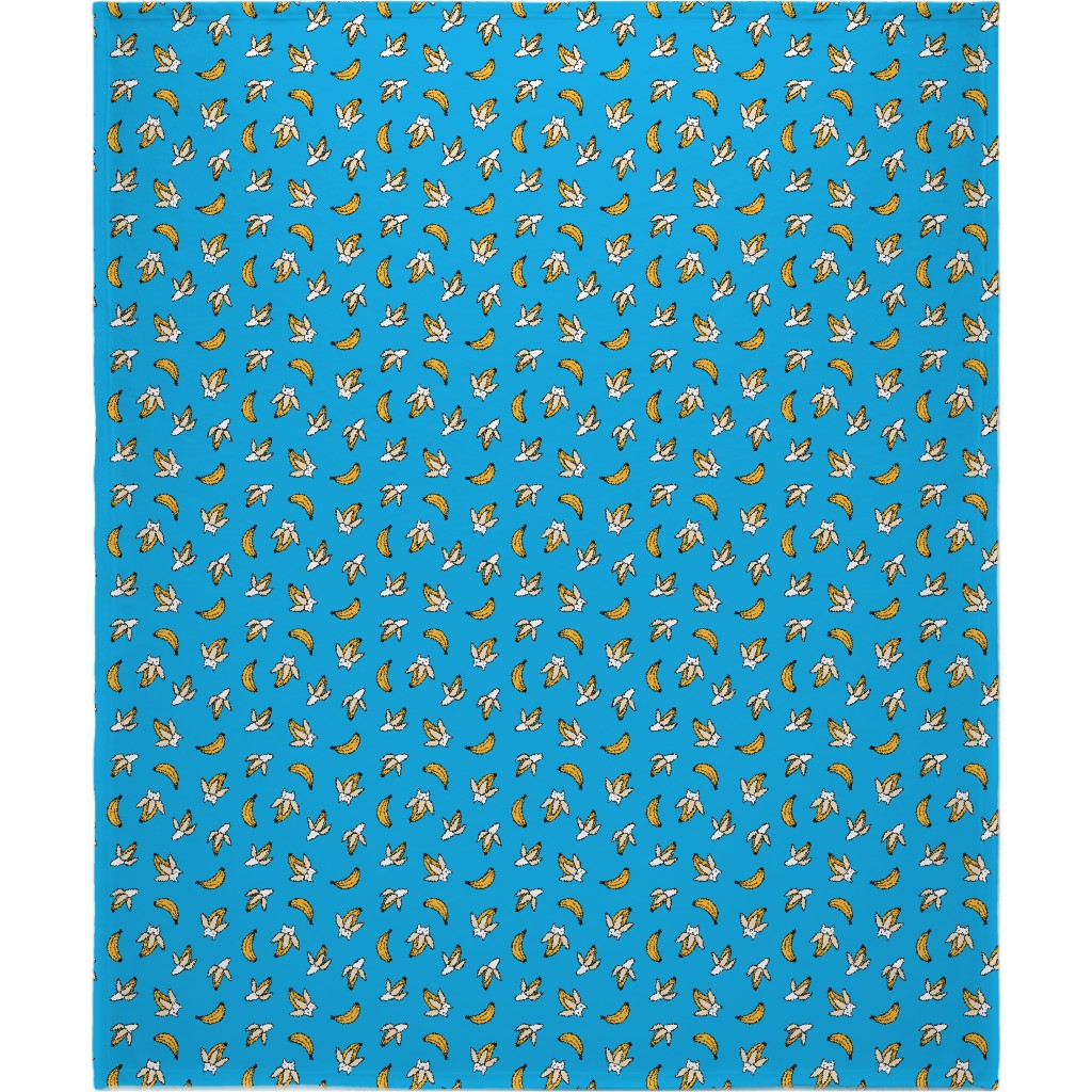 Funny Yummy Banana Cats - Blue Blanket, Sherpa, 50x60, Blue, True Blue