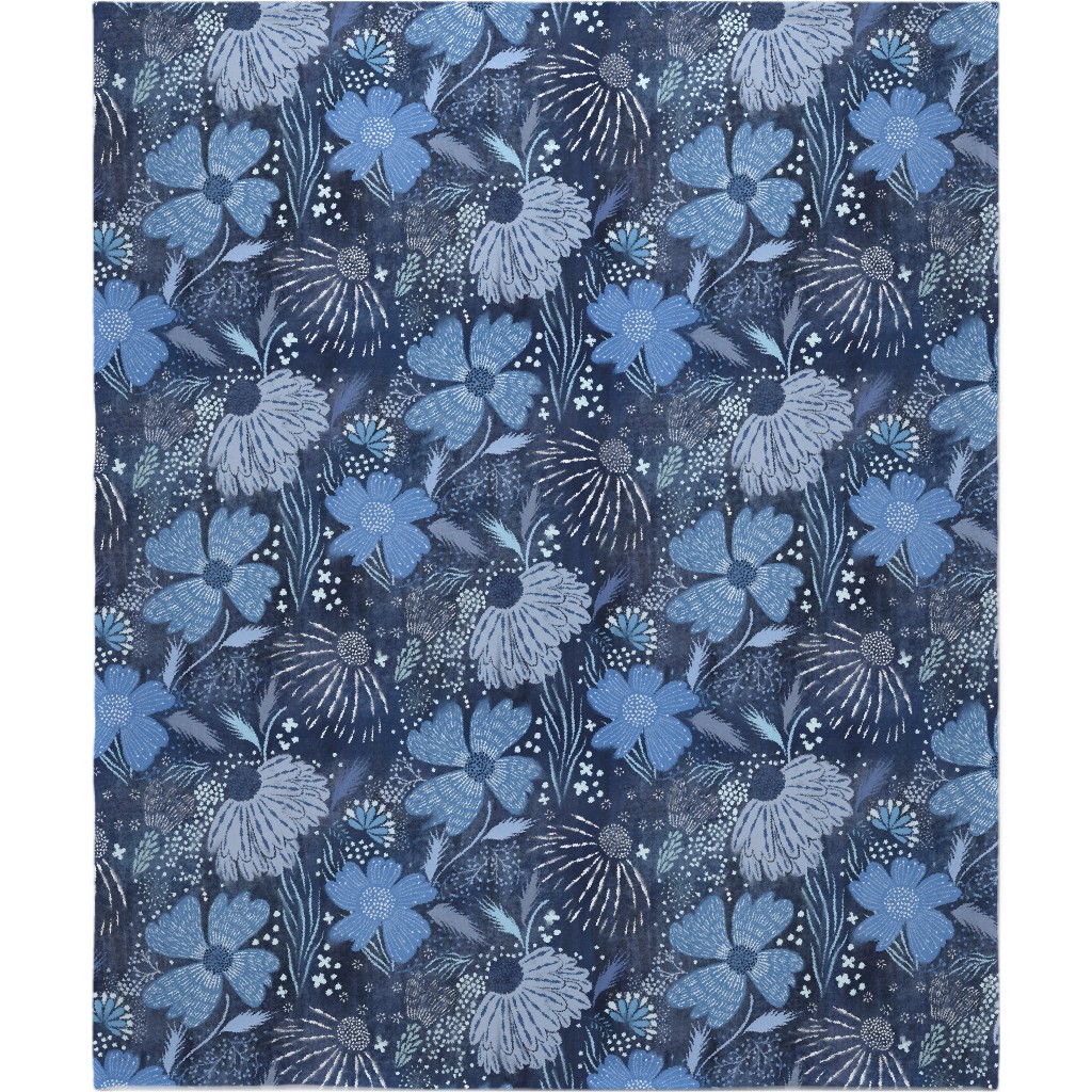 Shibori Flower Abundance - Blue Blanket, Sherpa, 50x60, Blue