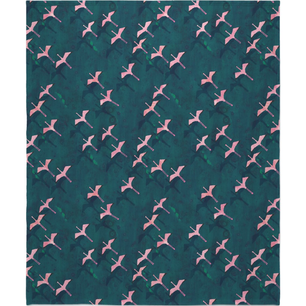 Flamingos Flying Blanket, Sherpa, 50x60, Green
