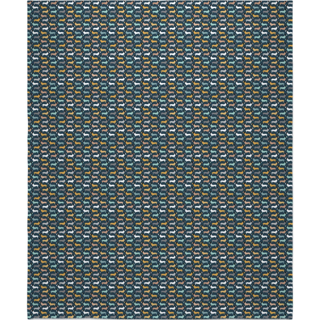 Retro Dachshund Dogs Blanket, Sherpa, 50x60, Green, Blue Slate