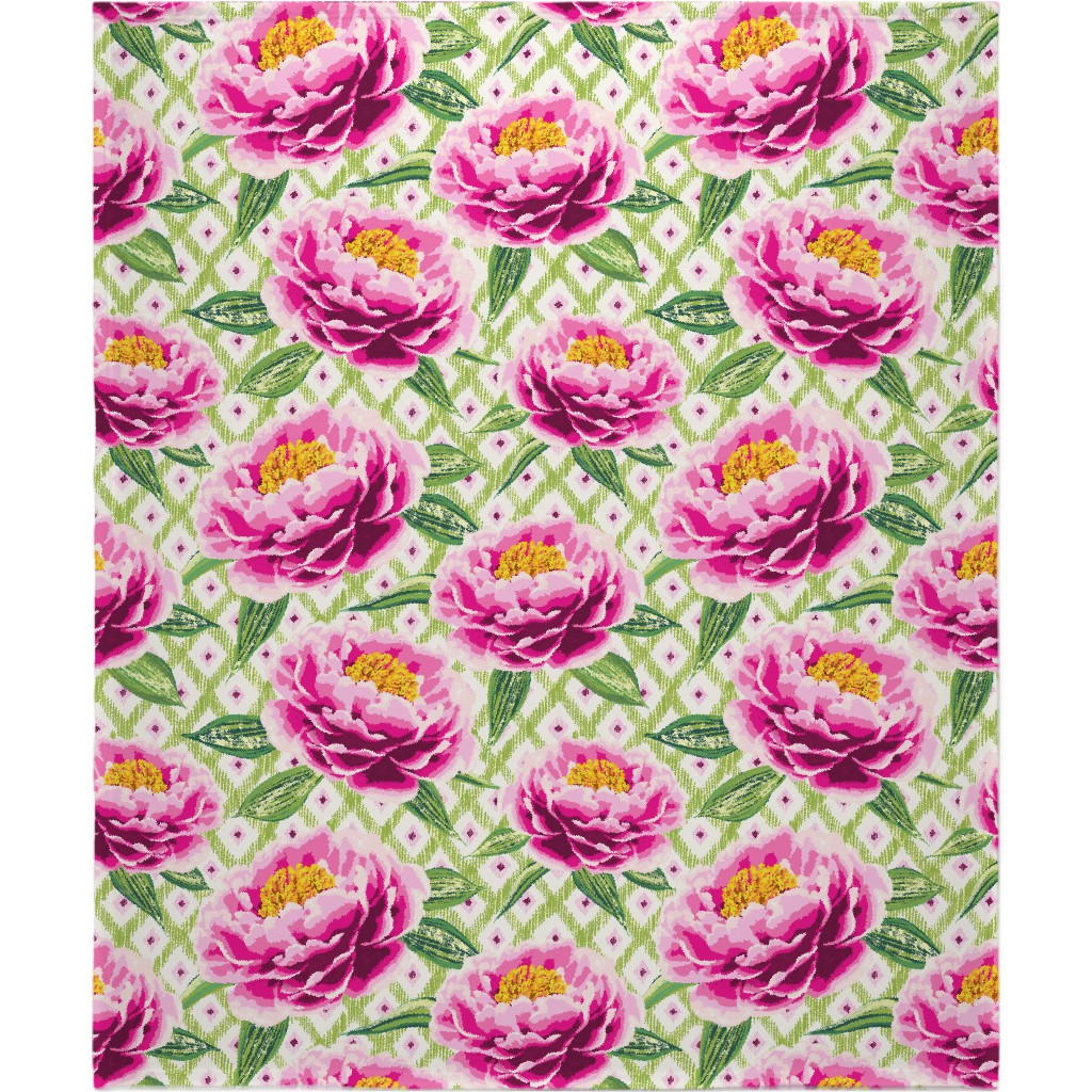 Maximalist Peony - Pink and Lime Blanket, Sherpa, 50x60, Multicolor