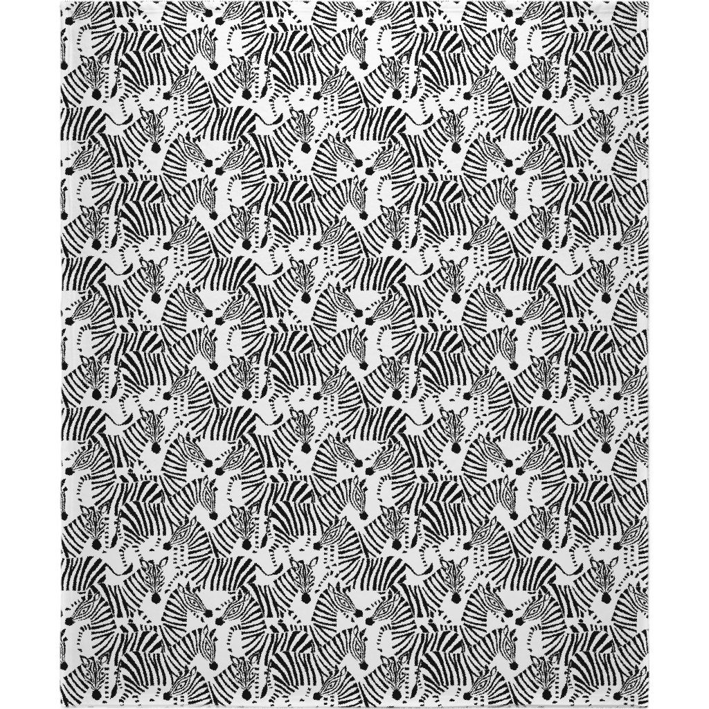 Zebras - Black & White Blanket, Sherpa, 50x60, Black, Black