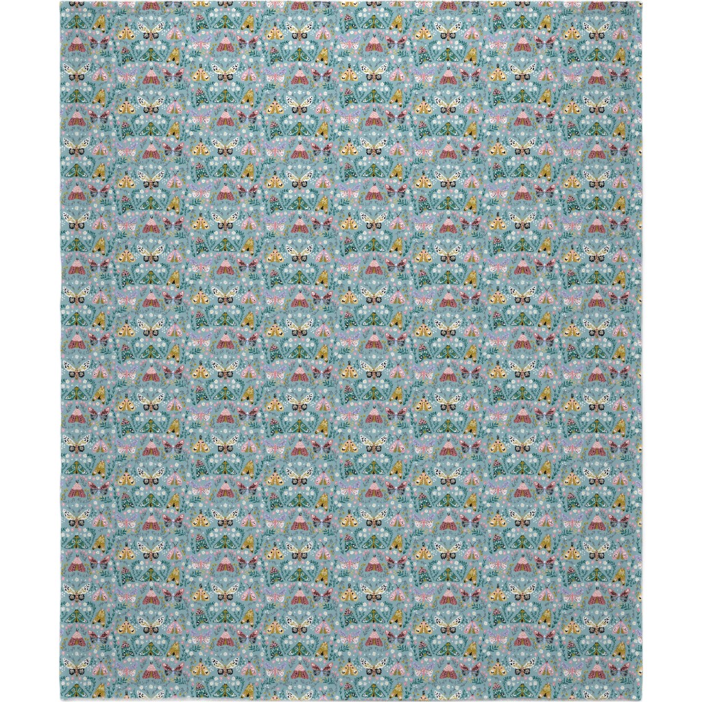 Spring Floral and Butterflies - Blue Blanket, Sherpa, 50x60, Multicolor