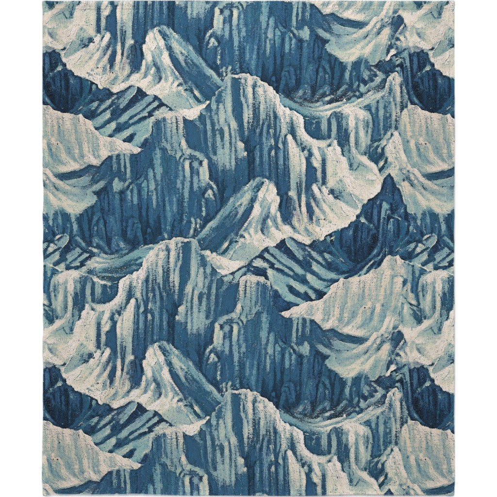 Vintage Snowy Mountains - Blue Blanket, Sherpa, 50x60, Blue