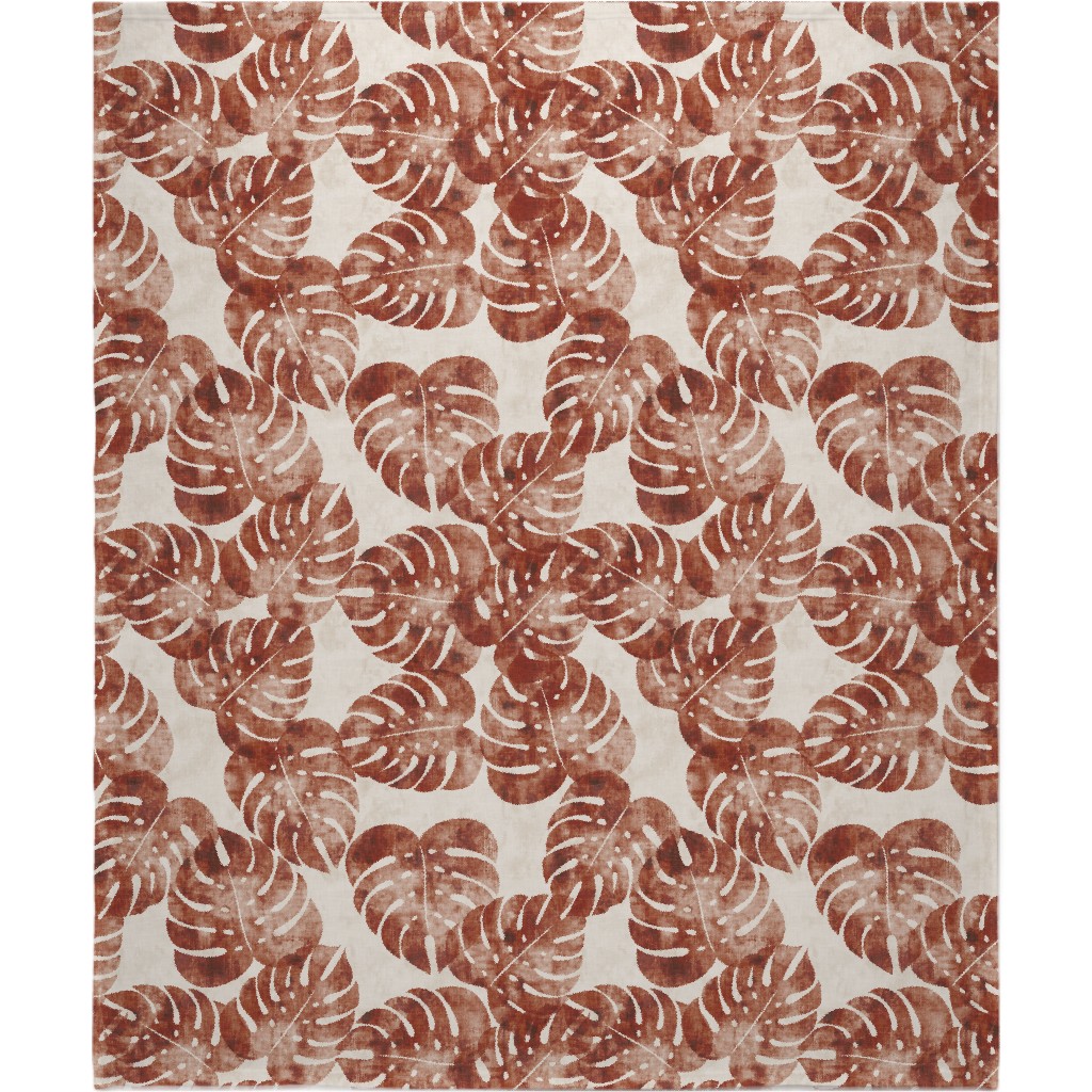 Monstera Leaves - Rust Blanket, Sherpa, 50x60, Brown