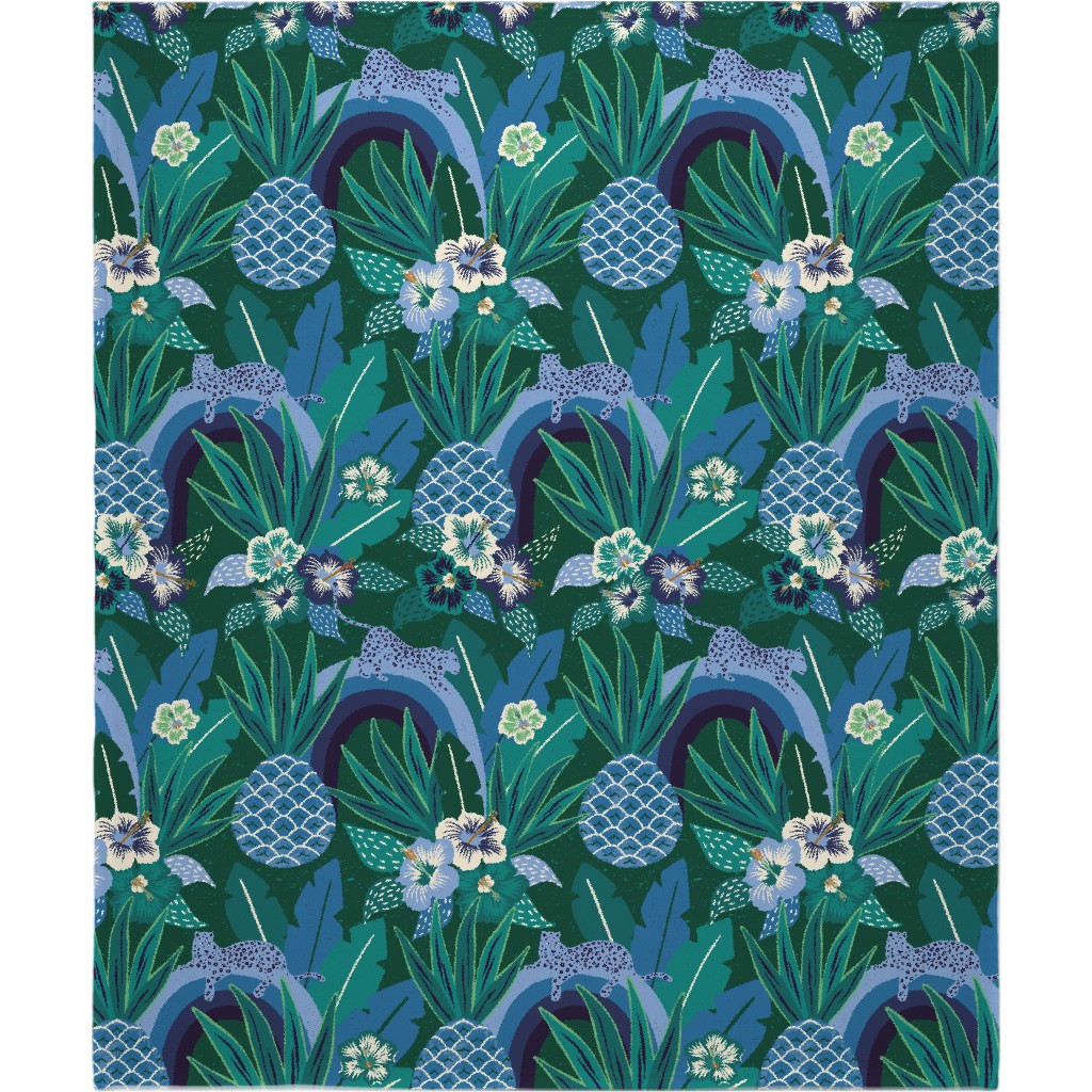 Tropical Fantasy - Blue Green Blanket, Sherpa, 50x60, Green