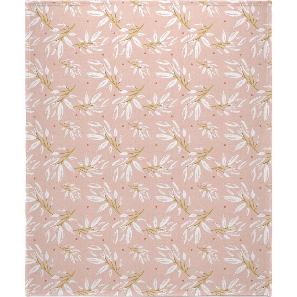 Zen - Gilded Leaves - Blush Pink Large Blanket, Sherpa, 50x60, Pink, Bright Pink