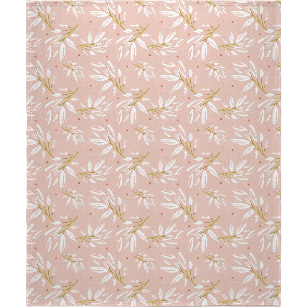 Zen - Gilded Leaves - Blush Pink Large Blanket, Sherpa, 50x60, Pink