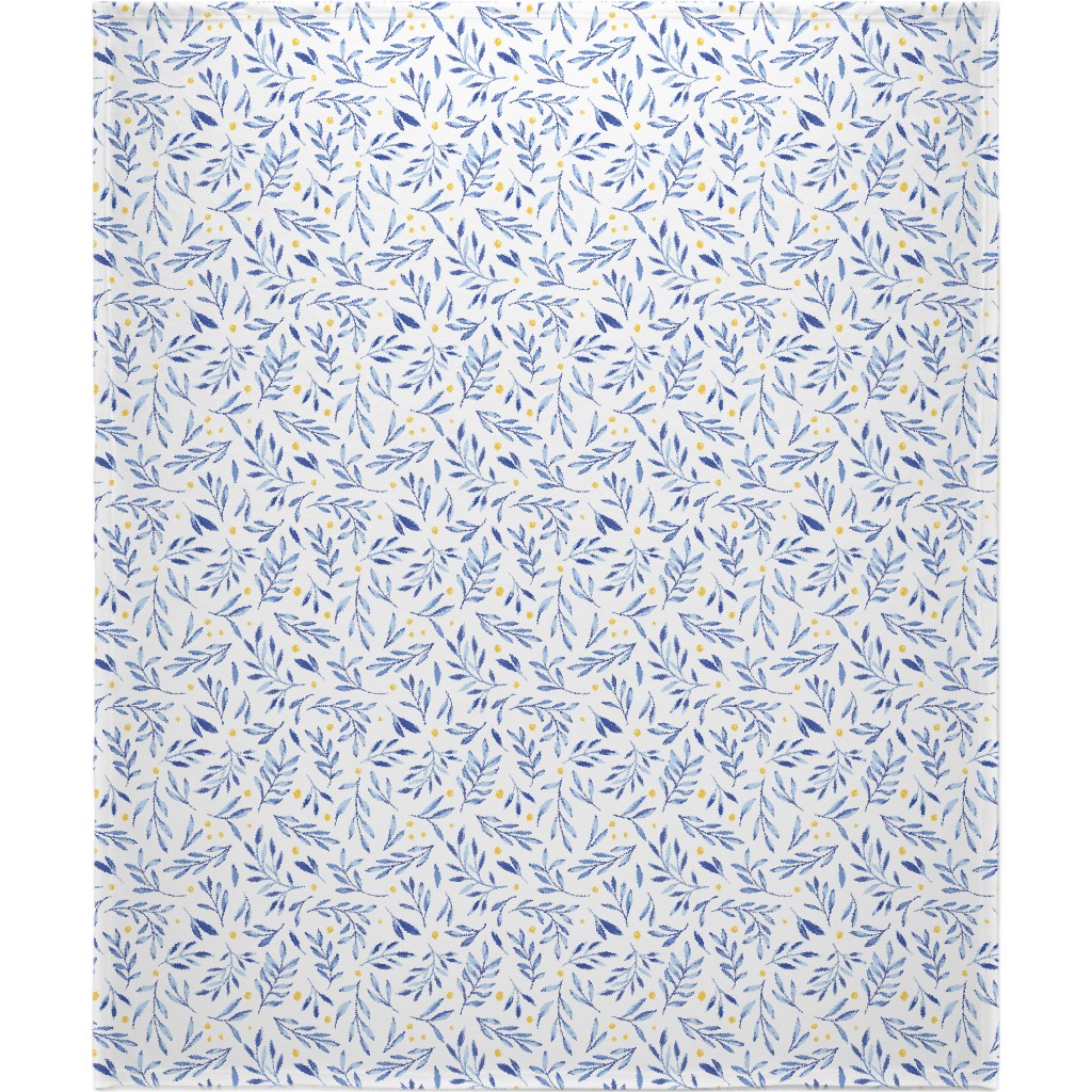 Blue Leaves With Berries Blanket, Sherpa, 50x60, Blue