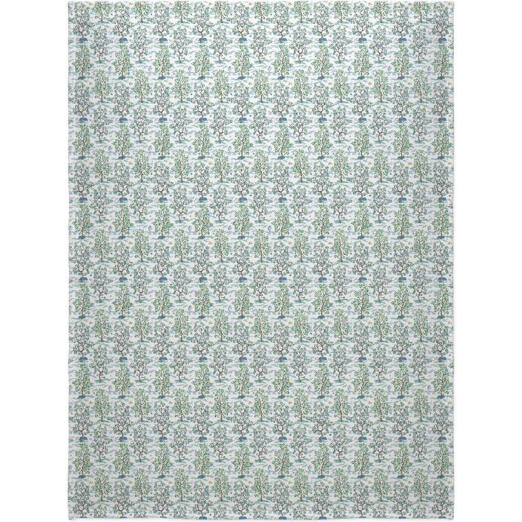 Citrus Trees - Blue and Green on White Blanket, Fleece, 60x80, Green, Classic Green