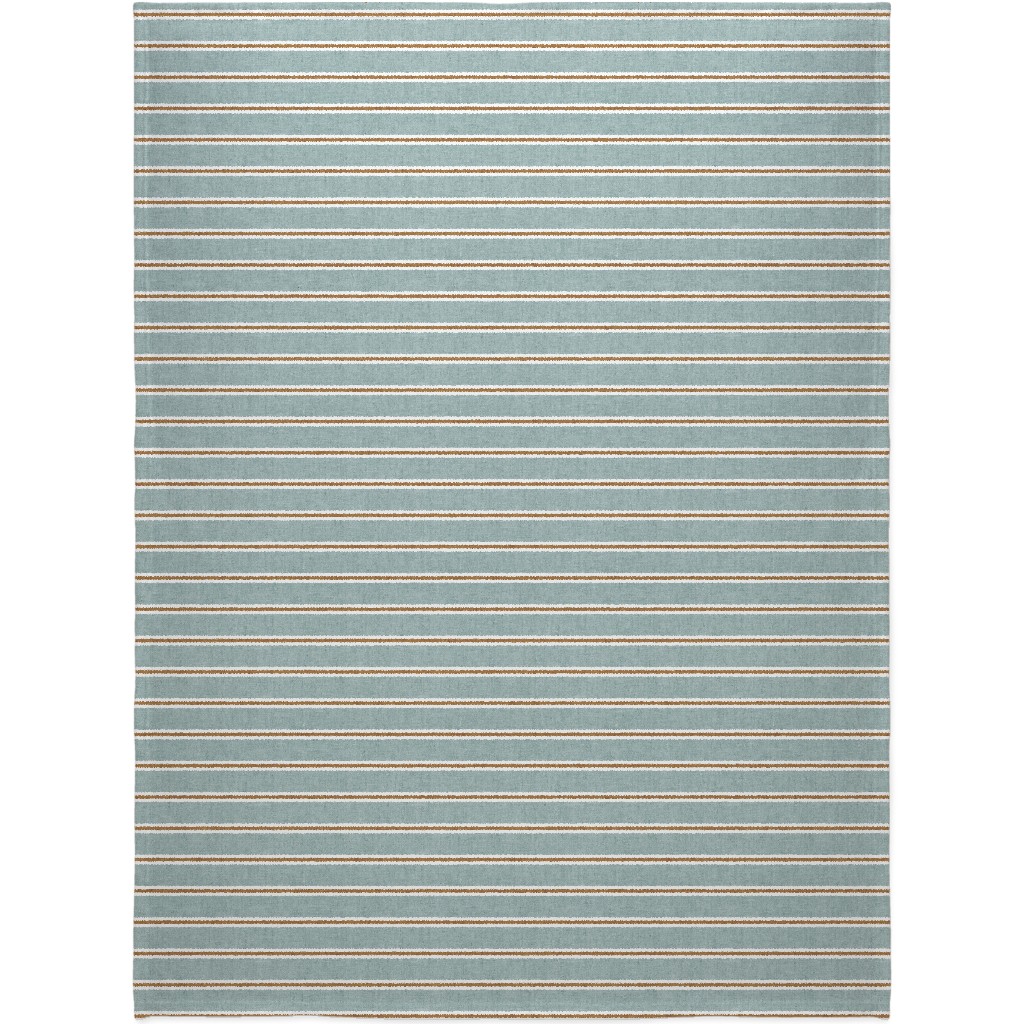 Stripes, Magnolia Flowers Coordinate - Rust on Blue Blanket, Fleece, 60x80, Green, Classic Green