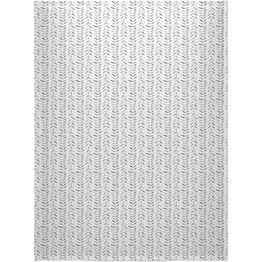 Noir Watercolor Abstract Geometrical Pattern for Modern Home Decor Bedding Nursery Painted Brush Strokes Herringbone Blanket, Fleece, 60x80, White, White