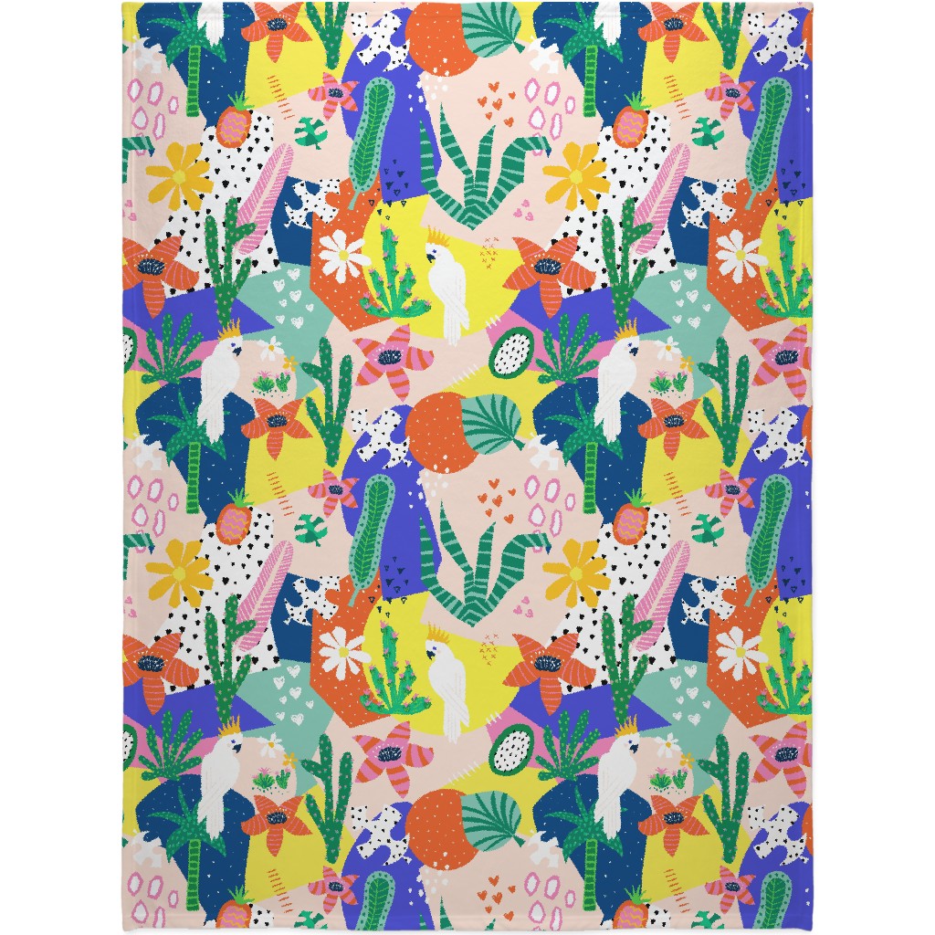 Tropical Birds Collage Blanket, Fleece, 60x80, Multicolor