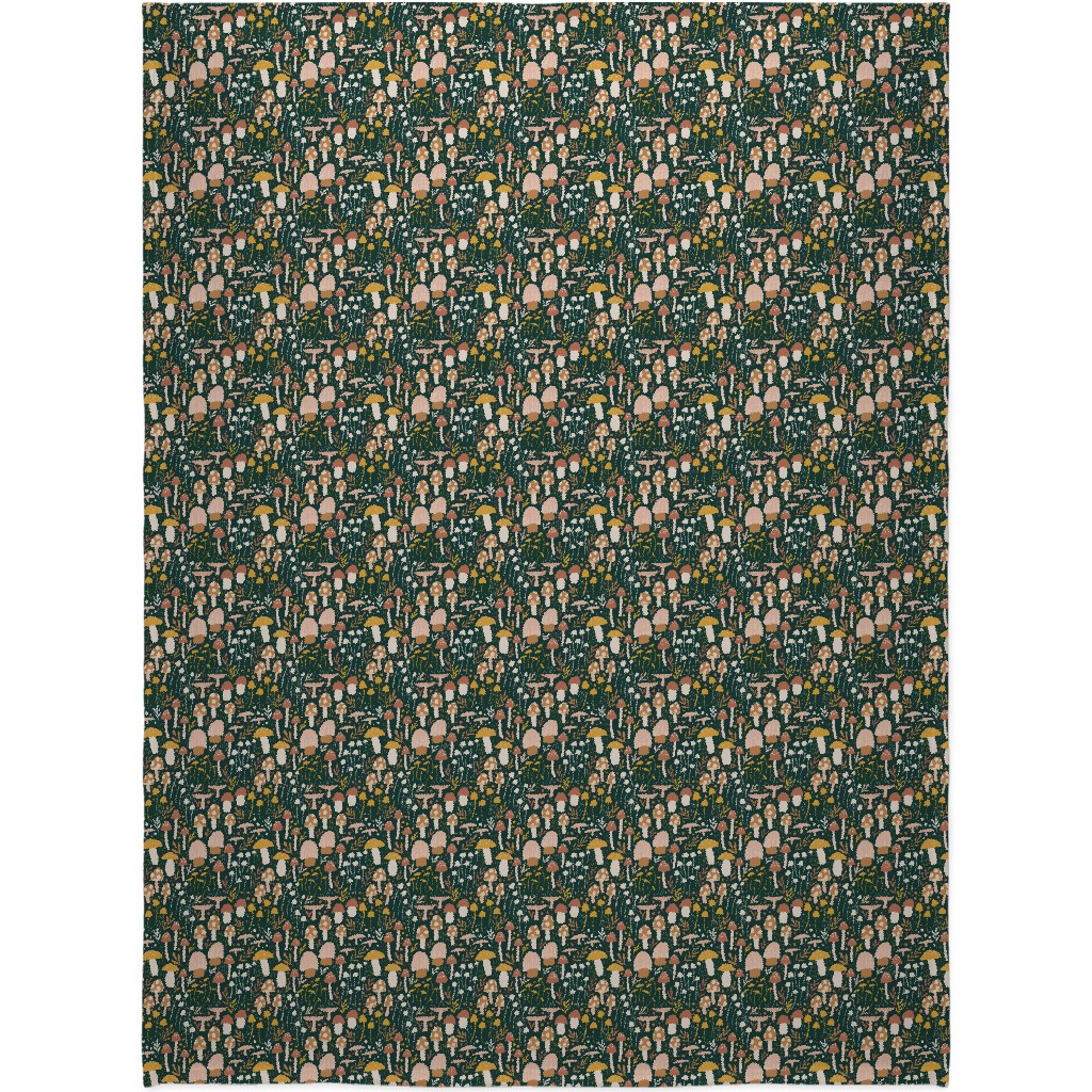Woodland Mushroom Meadow - Green Blanket, Fleece, 60x80, Green, Classic Green