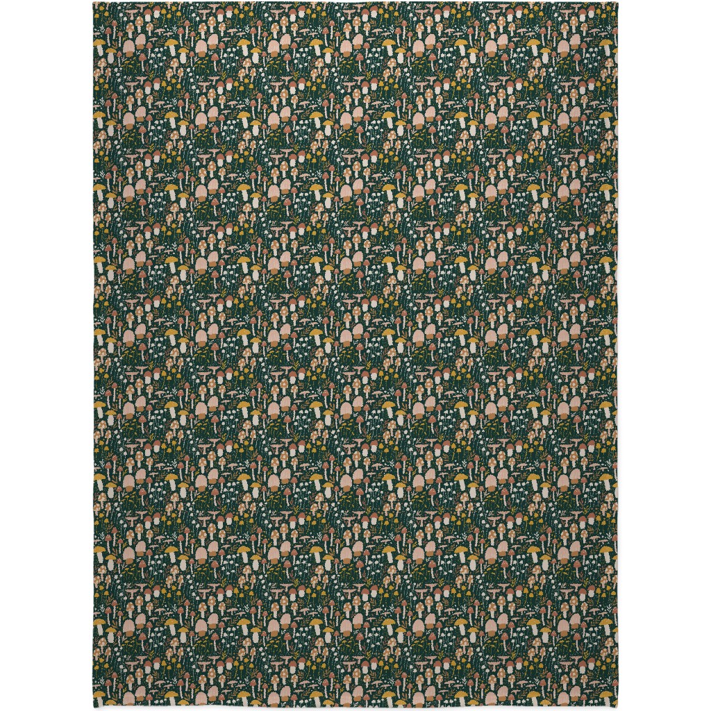 Woodland Mushroom Meadow - Green Blanket, Fleece, 60x80, Green