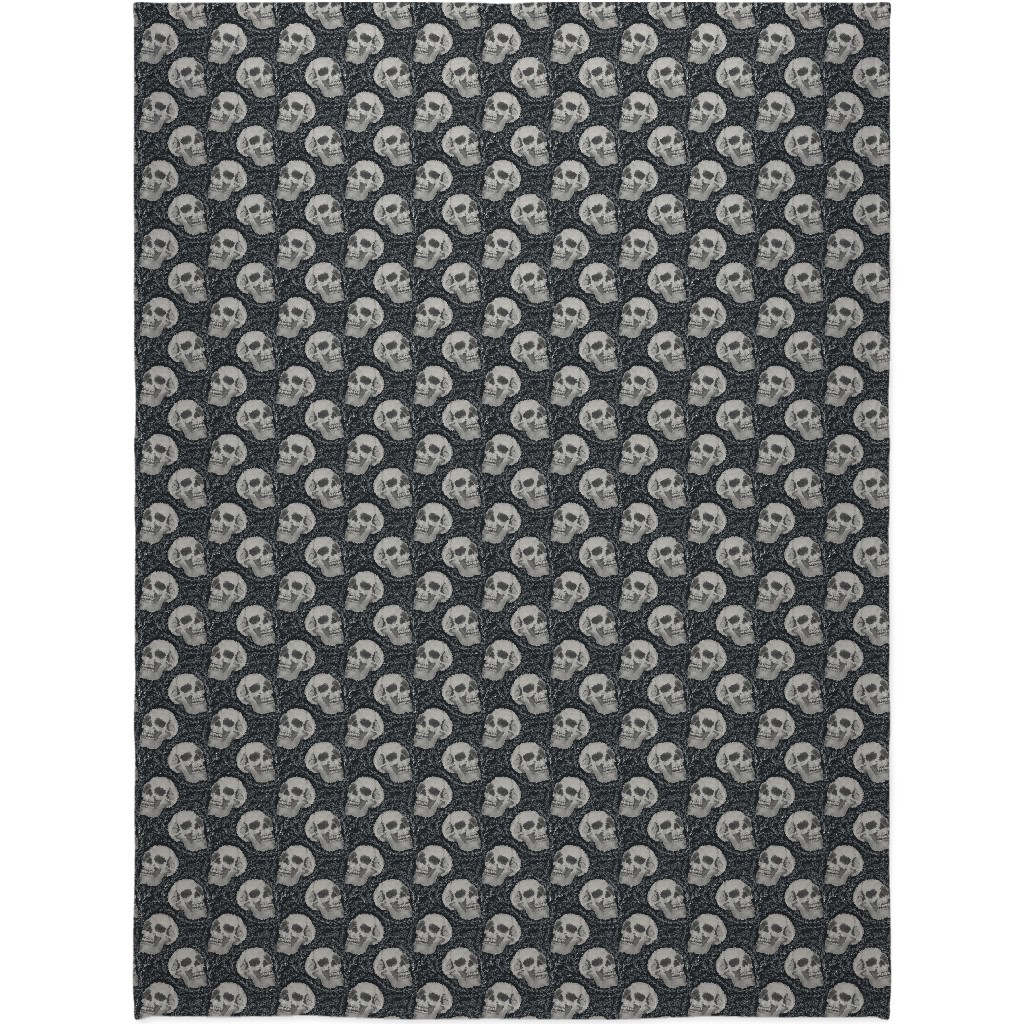 Watercolor Skulls With Flourish - Dark Blanket, Fleece, 60x80, Gray