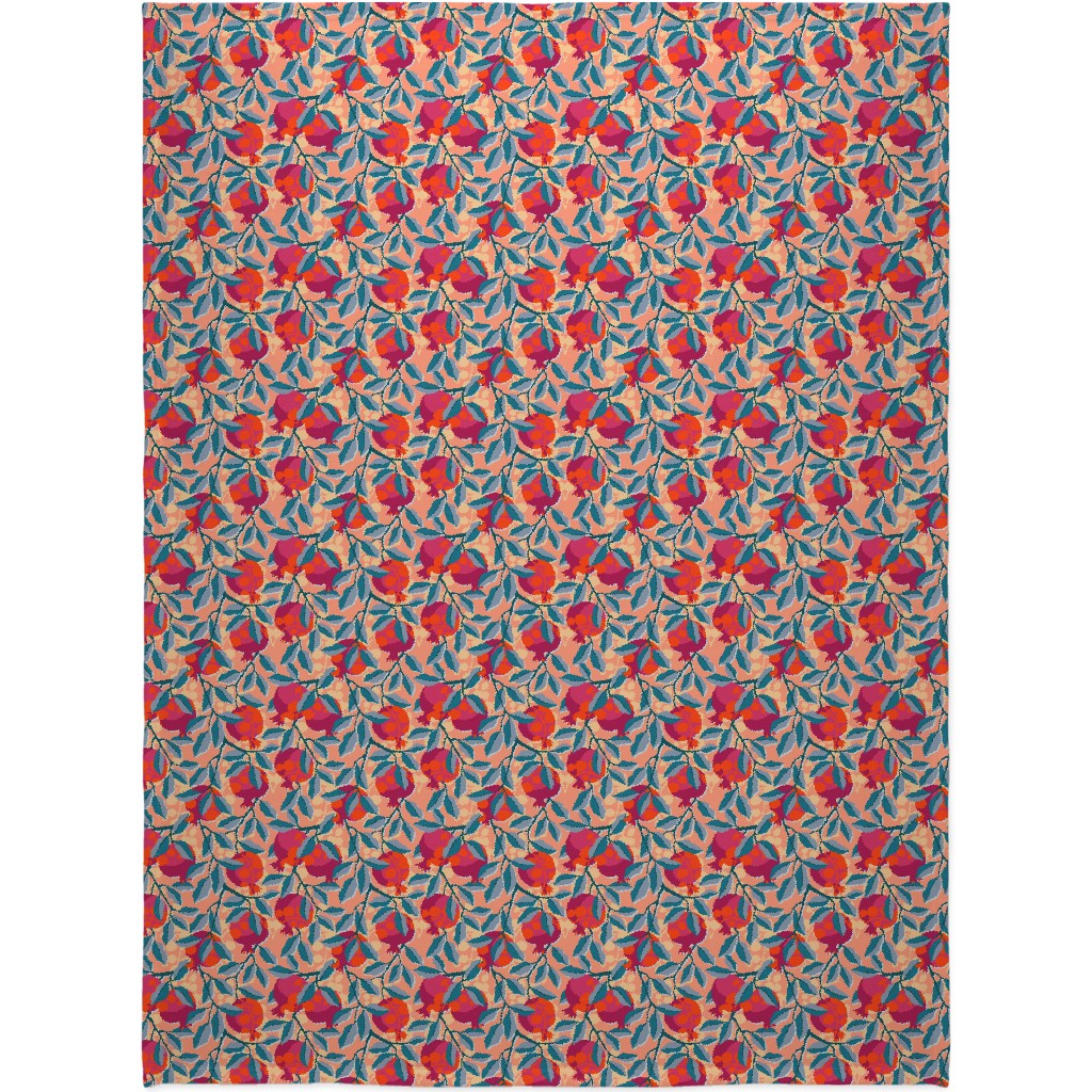 Retro Pomegranate- Pink and Blue Blanket, Fleece, 60x80, Multicolor