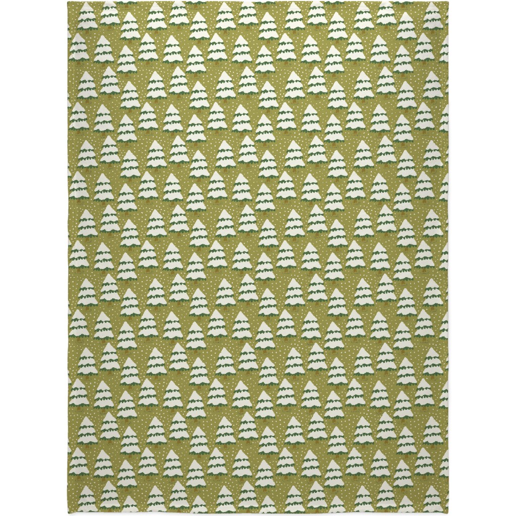 Winter Trees Blanket, Fleece, 60x80, Green, Artichoke