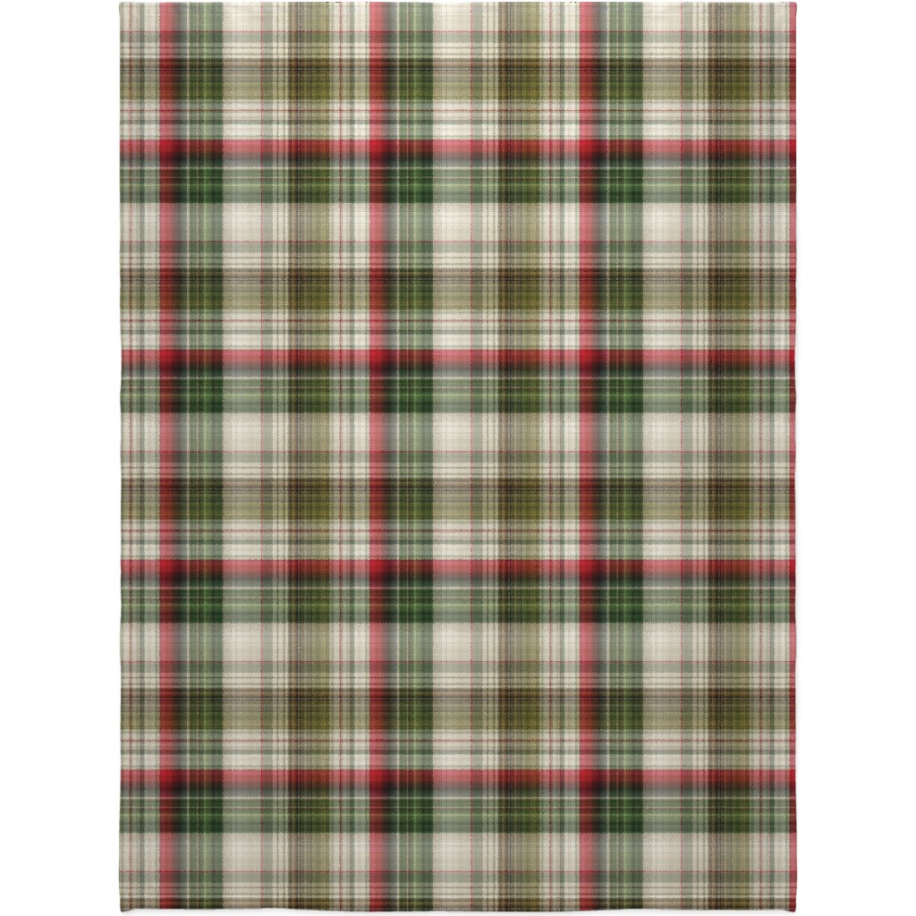Christmas Plaid - Green, White and Red Blanket, Fleece, 60x80, Green, Classic Green