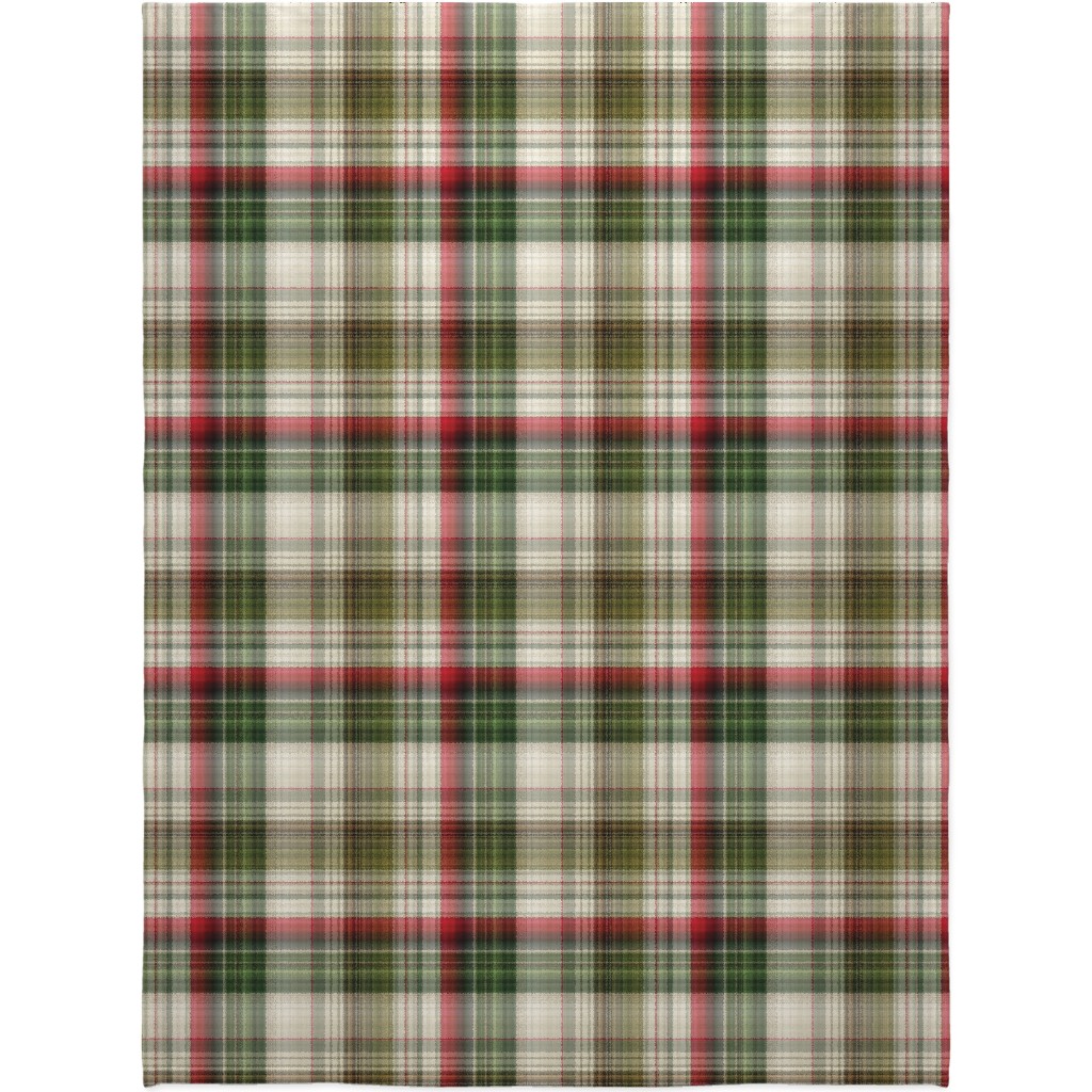 Christmas Plaid - Green, White and Red Blanket, Fleece, 60x80, Green