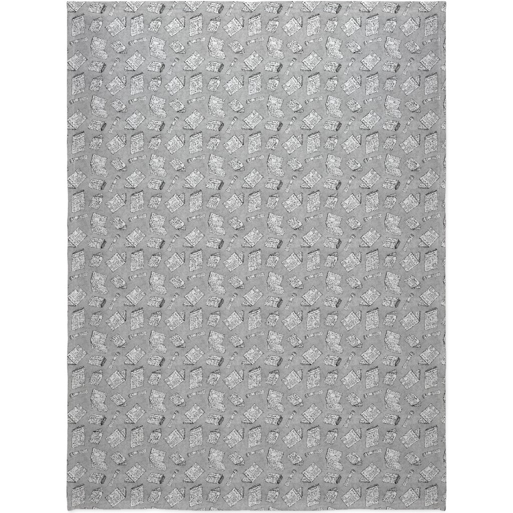 Newsprint Blanket, Fleece, 60x80, Gray