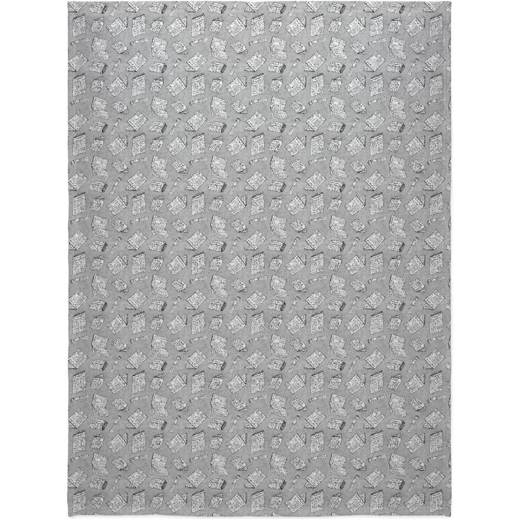 Newsprint Blanket, Fleece, 60x80, Gray, Silver
