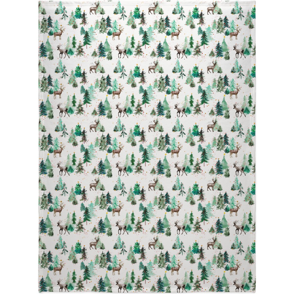 Rudolph Deer & Christmas Trees Blanket, Fleece, 60x80, Green, Classic Green