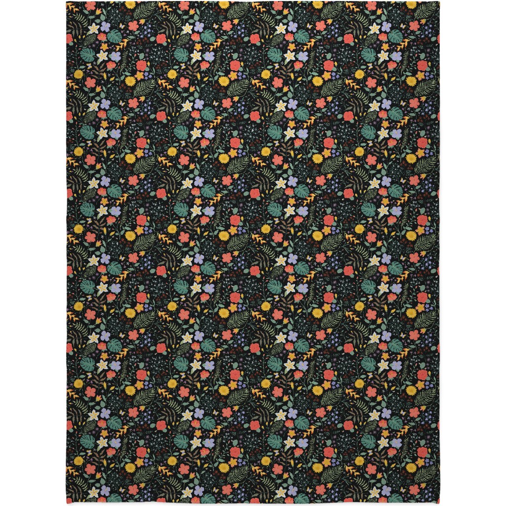 Hawaii Floral - Black Blanket, Fleece, 60x80, Multicolor