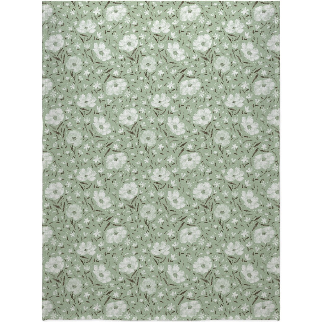 Charlotte Floral - Sage Blanket, Fleece, 60x80, Green