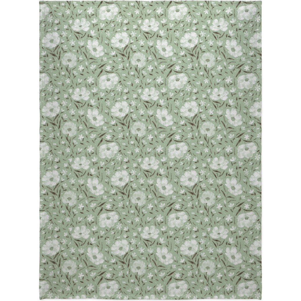 Charlotte Floral - Sage Blanket, Fleece, 60x80, Green