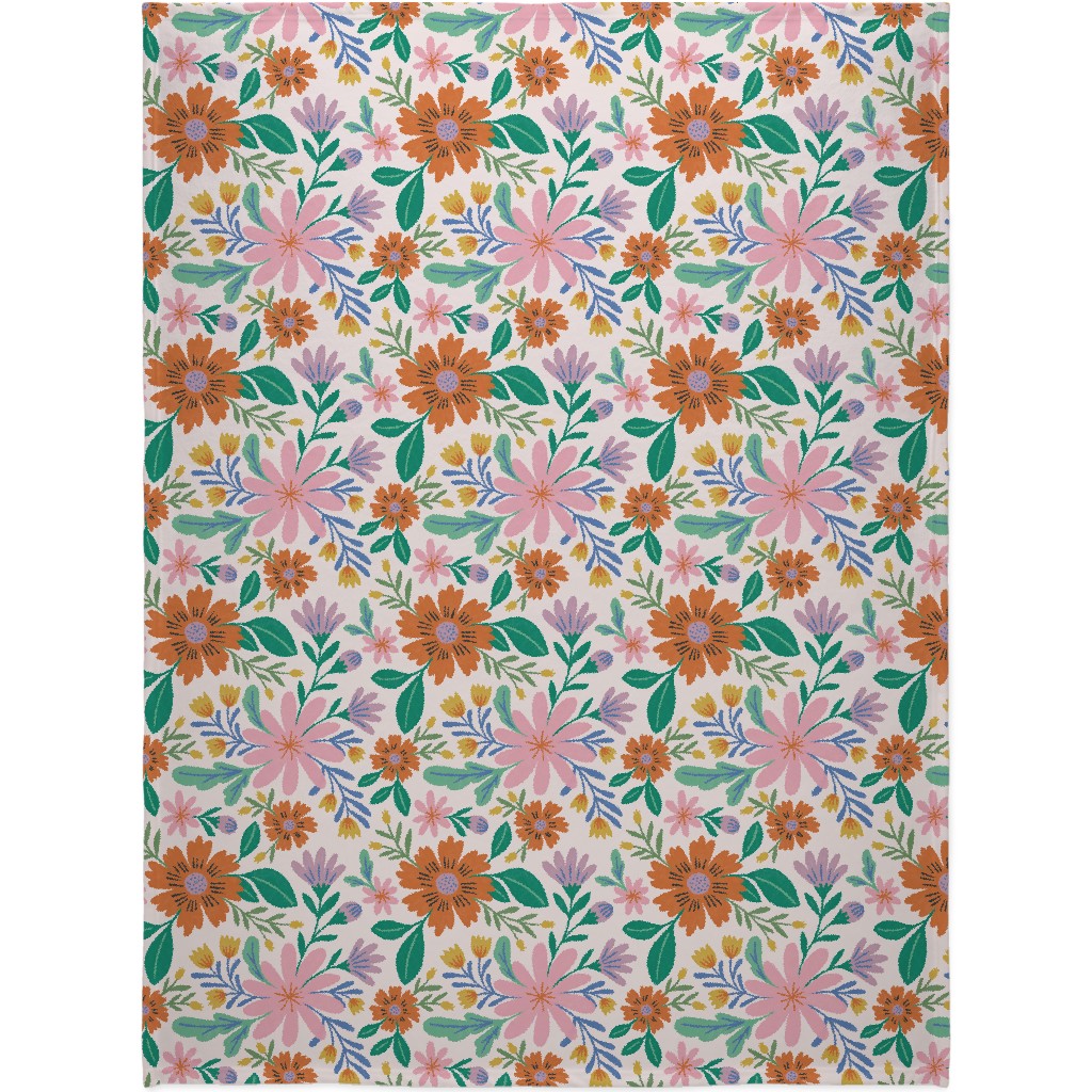 Happy Flowers - Multi on Pink Blanket, Fleece, 60x80, Multicolor