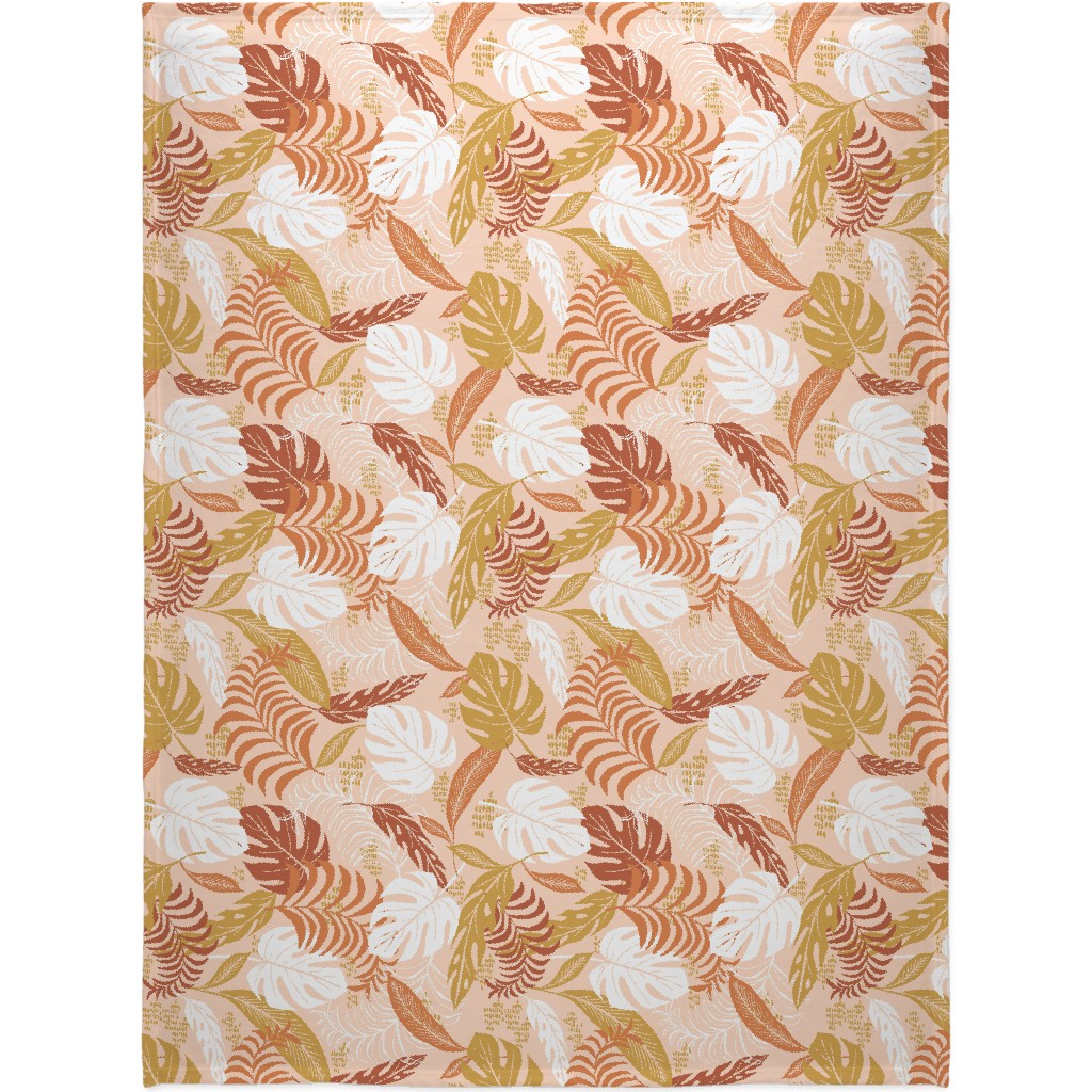 Paradiso - Tropical Palm Fronds - Golden Blush Blanket, Fleece, 60x80, Pink, Bright Pink