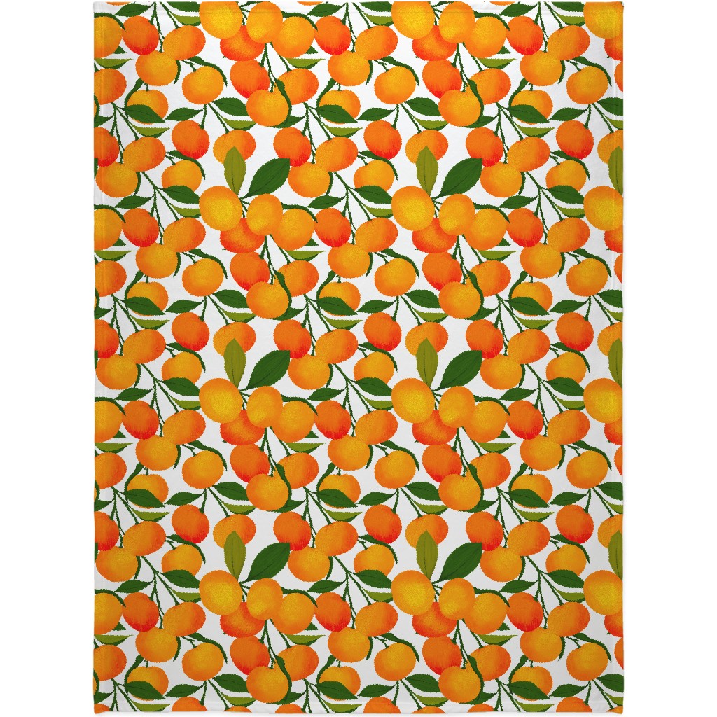 Tangerine Dreams - Orange on White Blanket, Fleece, 60x80, Orange