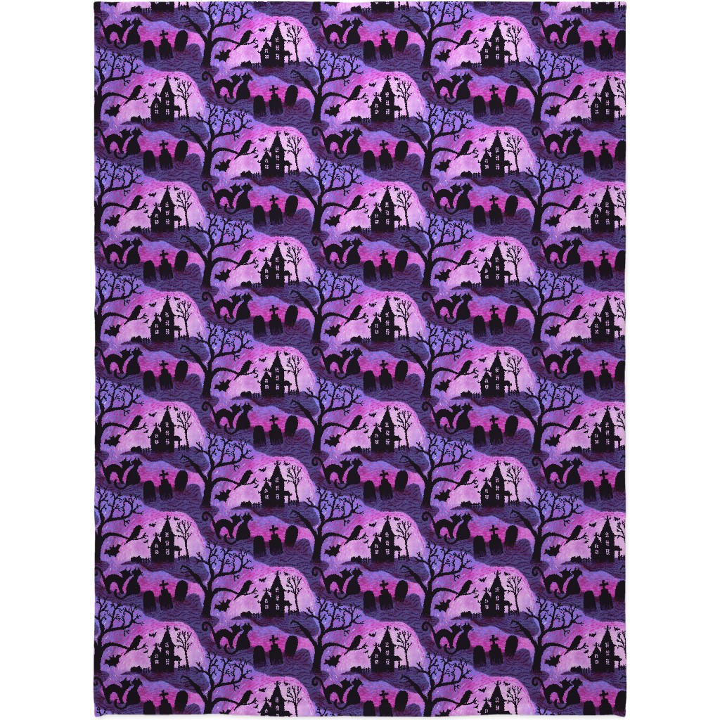 Spooky Halloween Haunts Blanket, Fleece, 60x80, Purple