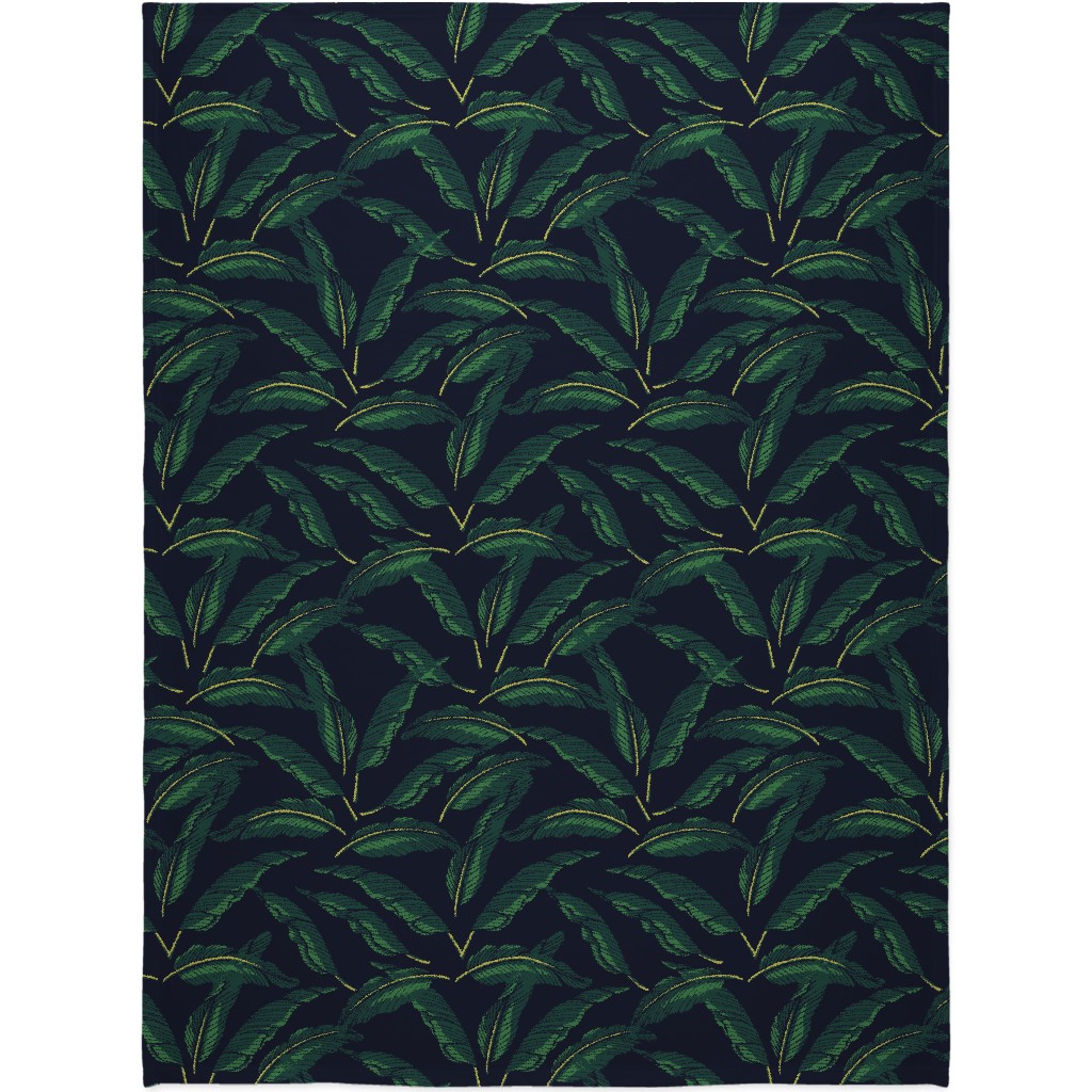 Moody Banana Leaves - Green Blanket, Fleece, 60x80, Green
