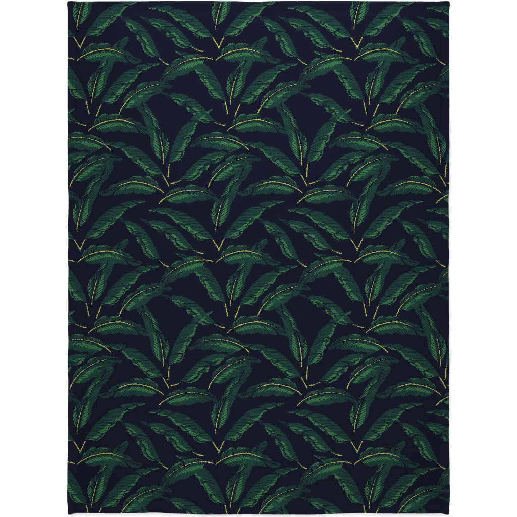 Moody Banana Leaves - Green Blanket, Fleece, 60x80, Green, Classic Green